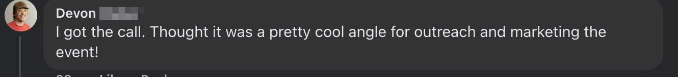 Screenshot message from Devon